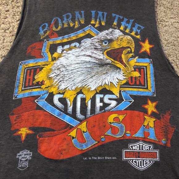 Vintage 80s Harley Davidson Eagle born in the USA single stitch shirt mens XS - Picture 2 of 4